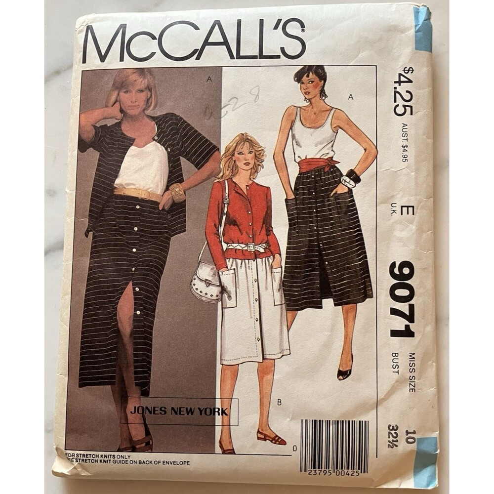 McCall Sewing Pattern 9071 Women’s Jones New York Top Skirt & Jacket Sz 10 1984